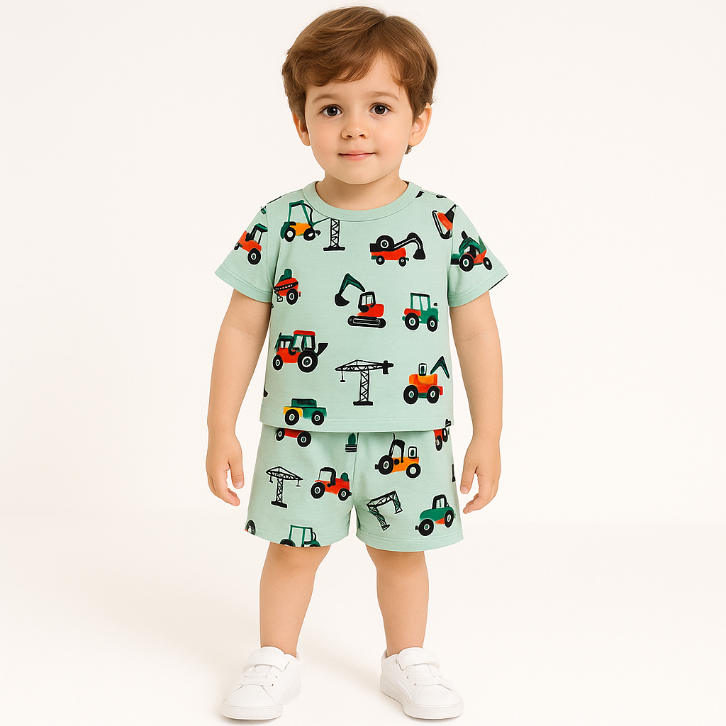 Green Truck Kids Boys Short Set .