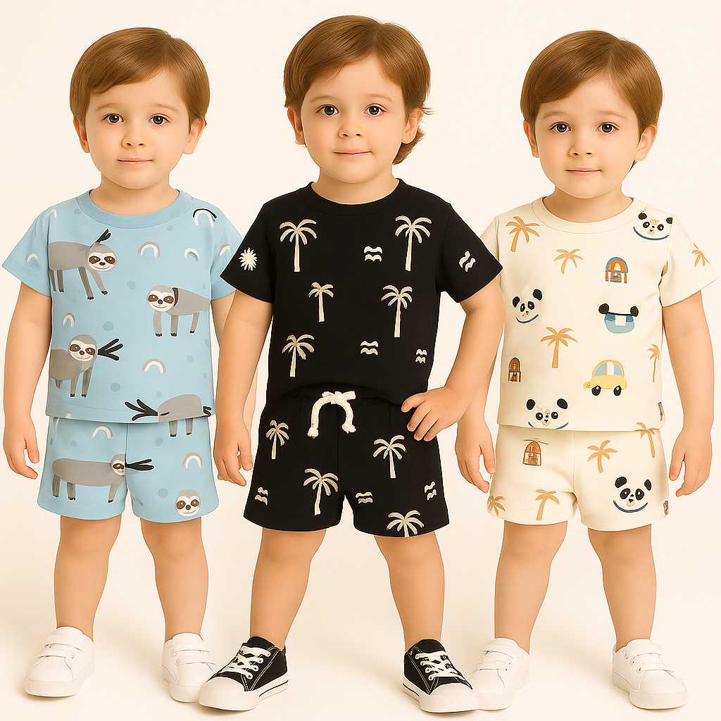 KIDS BLACK NARIYELI , SKY MONEKY , CREAM BABY  CORD - SET ( COMBO PACK OF 3 )