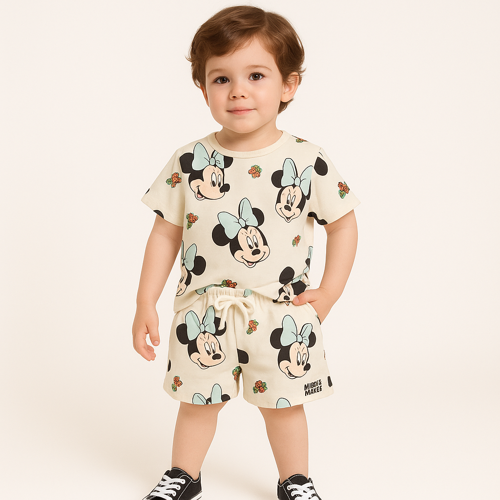Cream Micky Kids Boy Short Set .